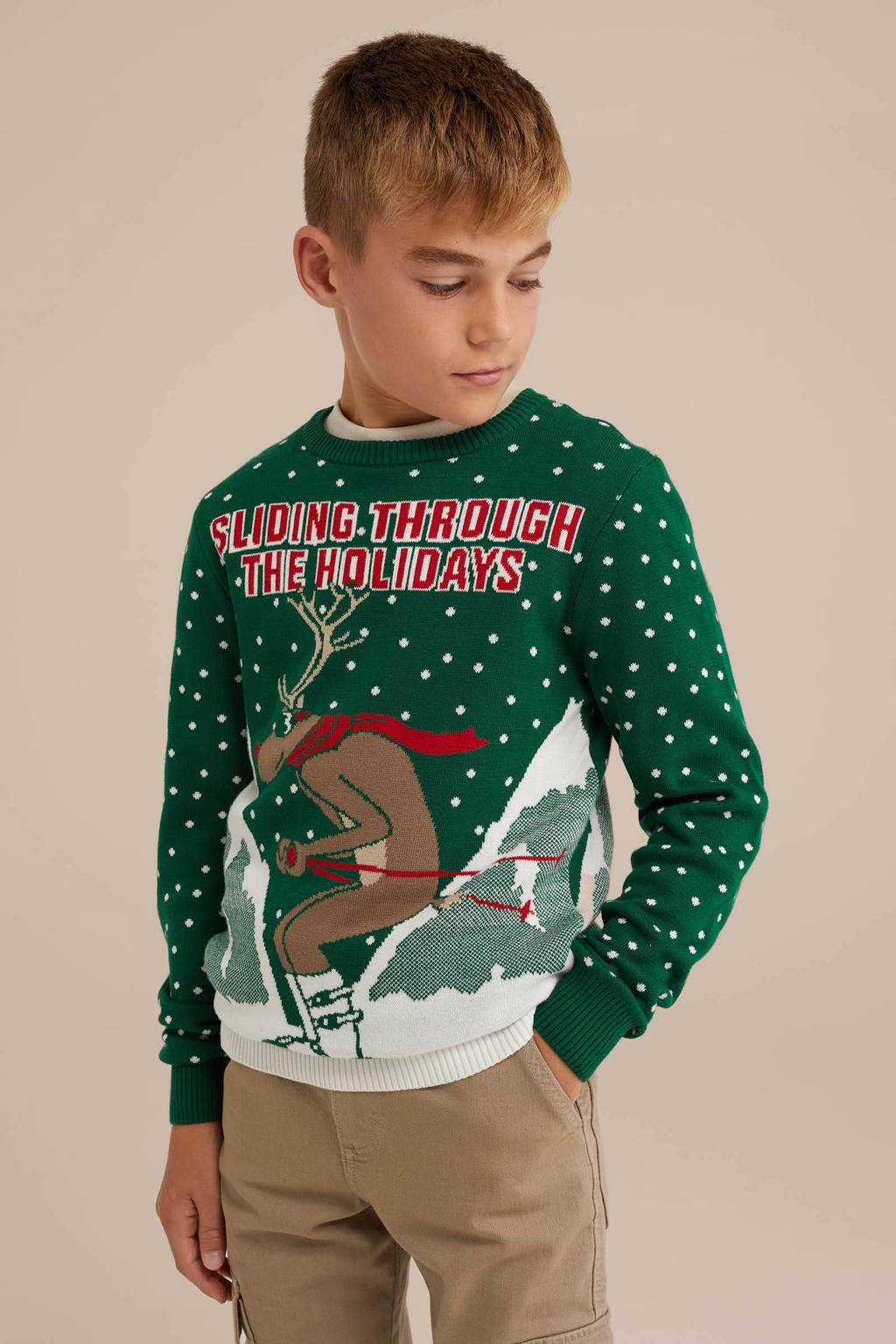 WE Fashion kersttrui donkergroen
