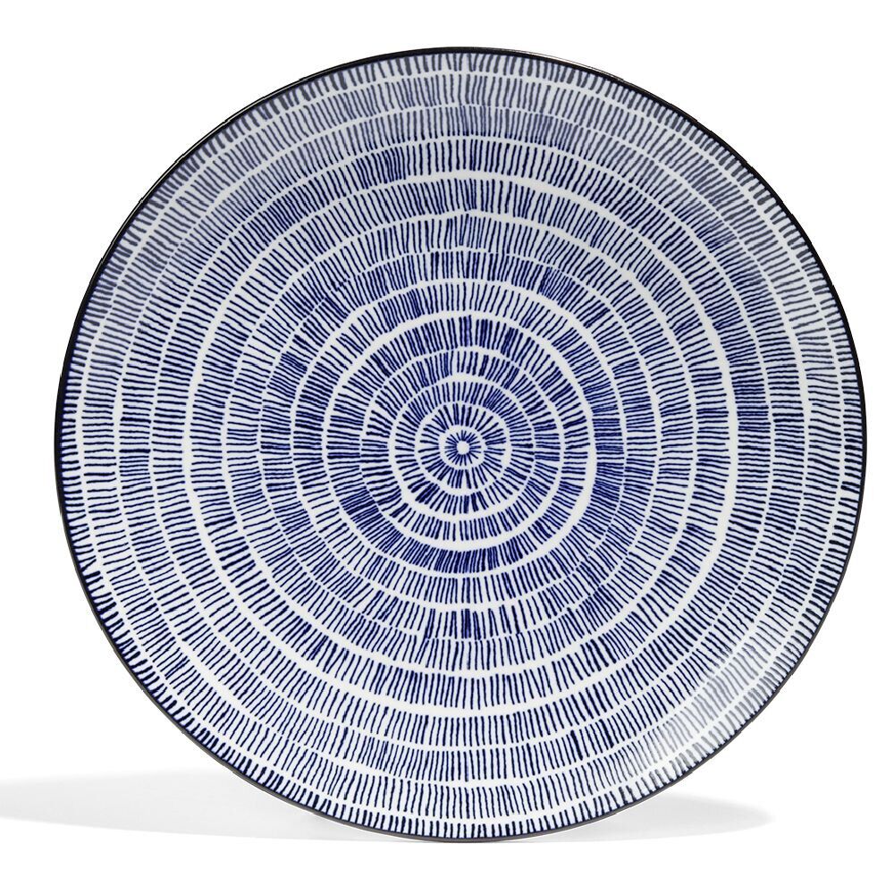 Lot de 4 assiettes plates Ø27cm porcelaine imprimé bleu et blanc