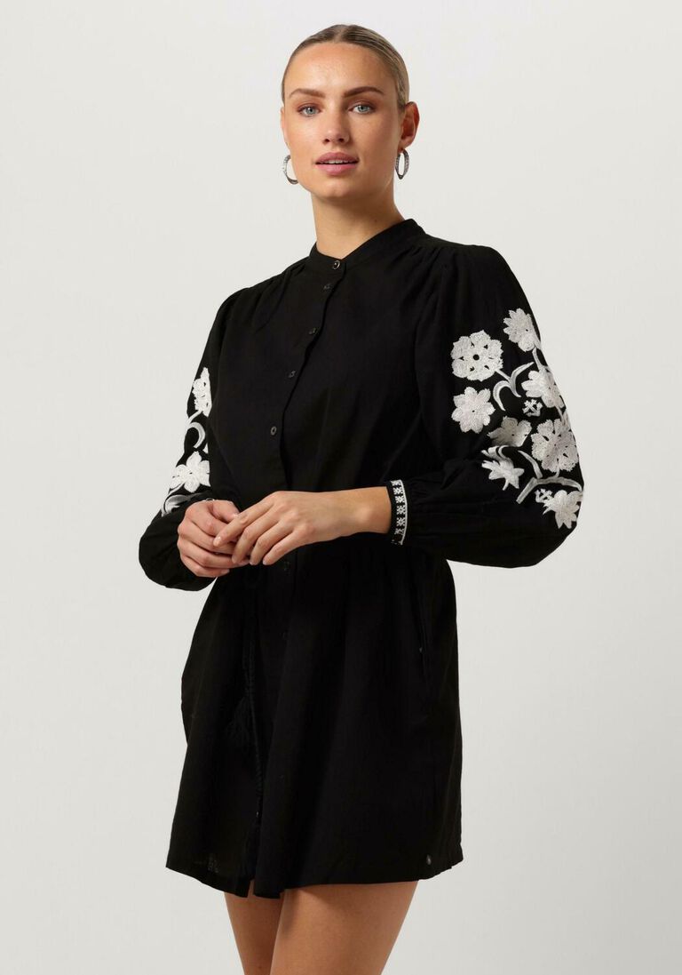 SCOTCH & SODA zwarte scotch & soda mini jurk mini dress with sleeve embroidery