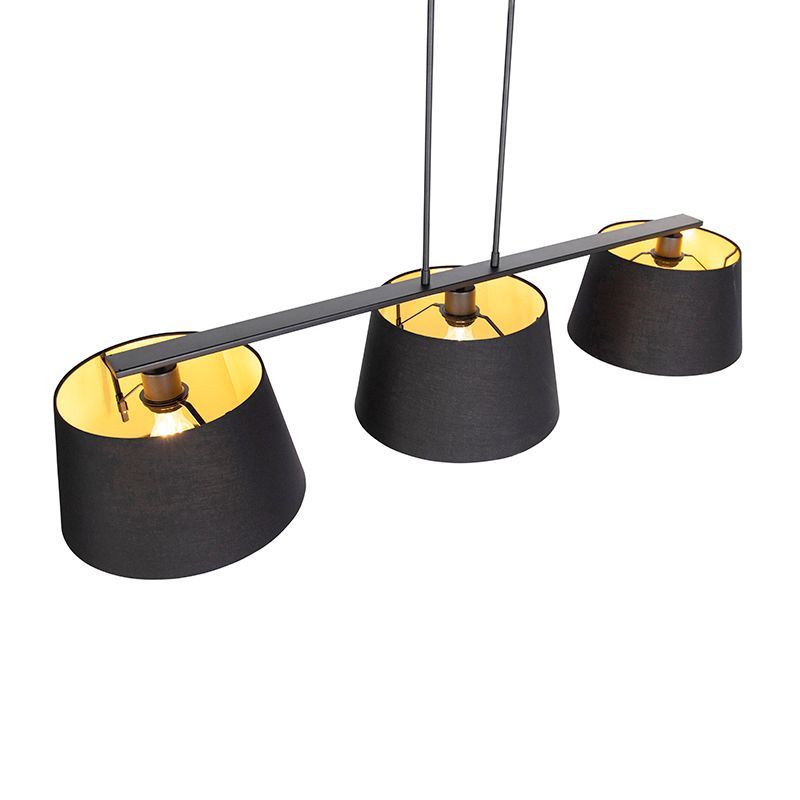 Hanglamp met katoenen kappen zwart met goud 32cm - Combi 3 Deluxe