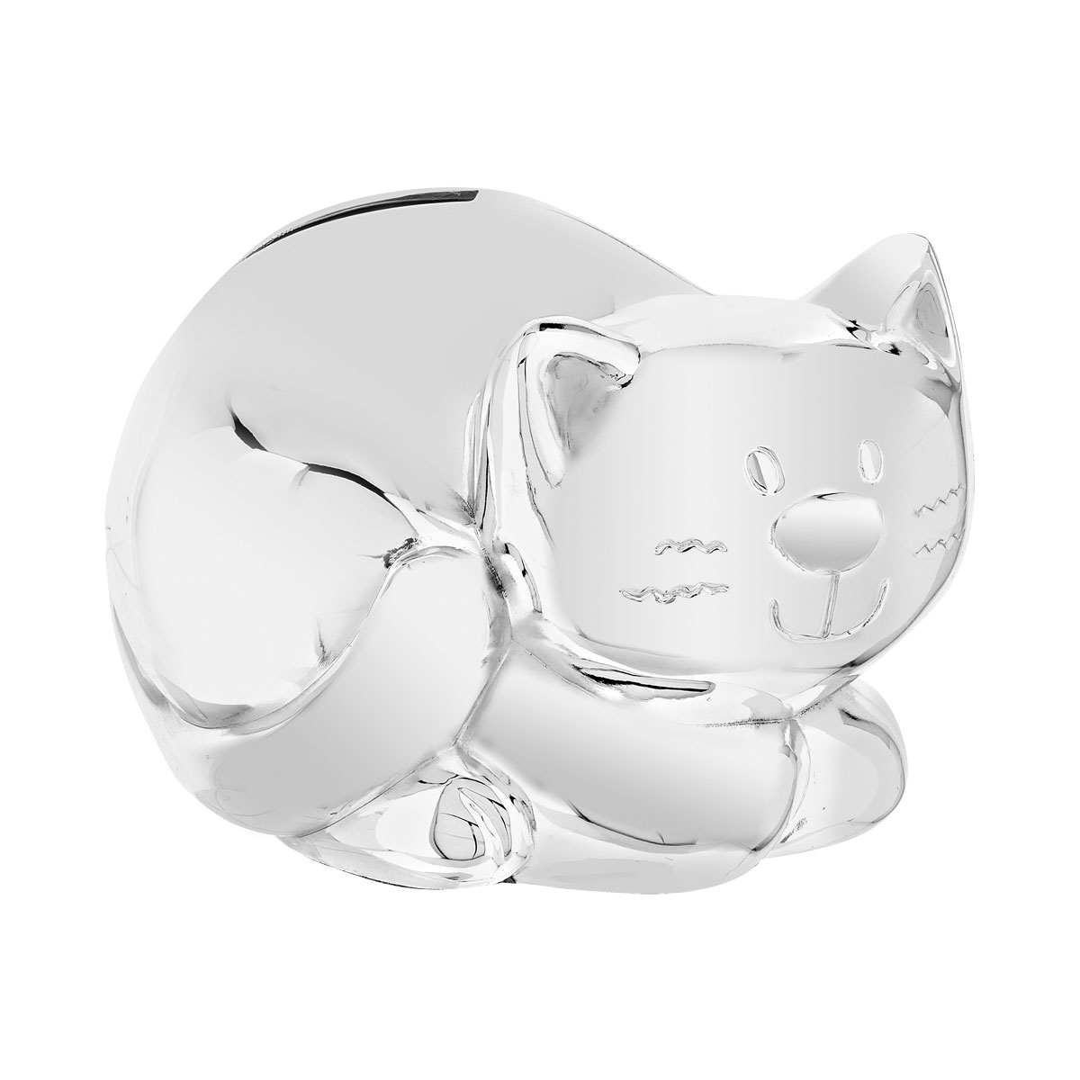 Tirelire métal blanchi d'argent chat