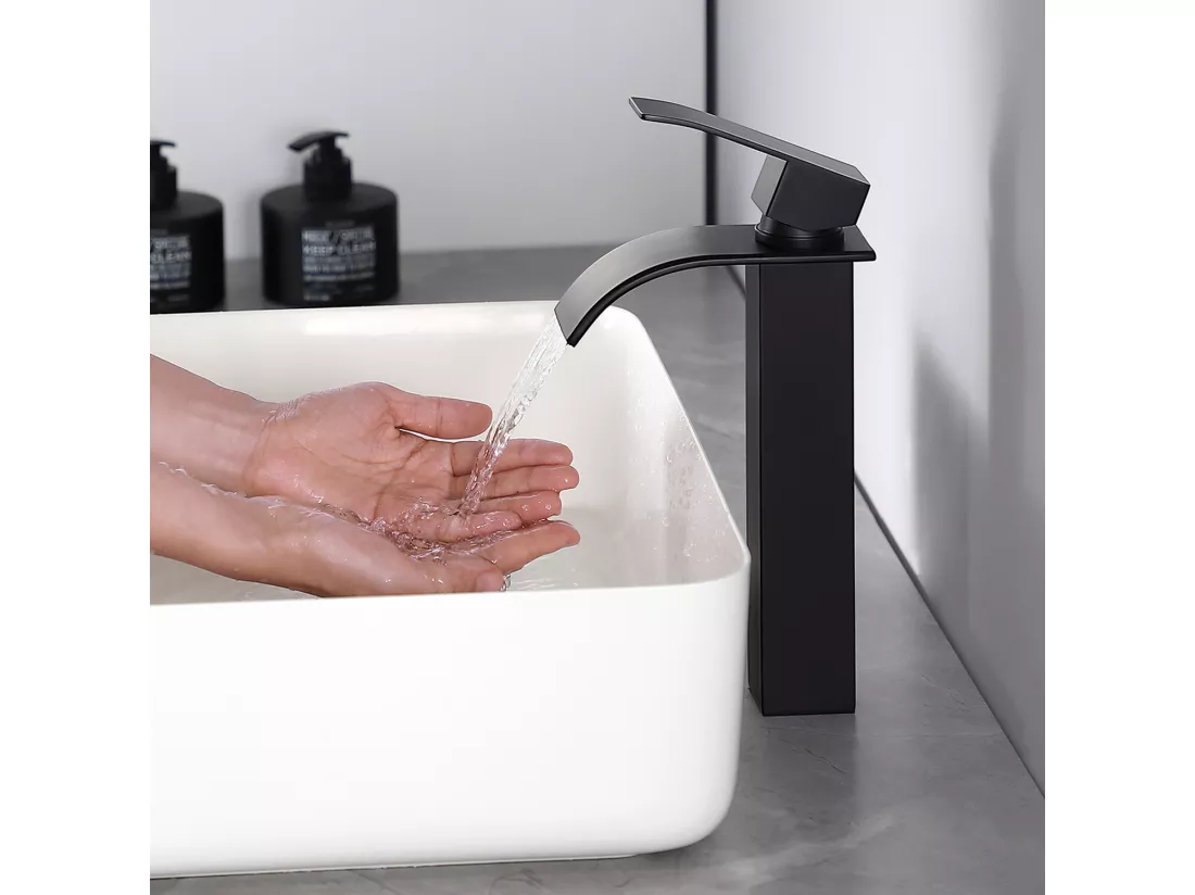 Cecipa max Robinet Cascade avec Haut Bec Mitigeur Lavabo Haut Mono-trou Robinetterie Lave-mains avec Levier Unique en Cuivre,EU Modèle