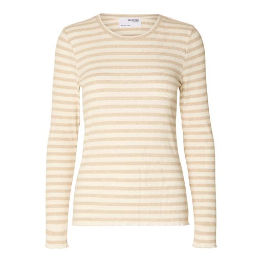 Selected Femme Fanna Langærmet T-shirt, Oatmeal Snow White Stripes, XS