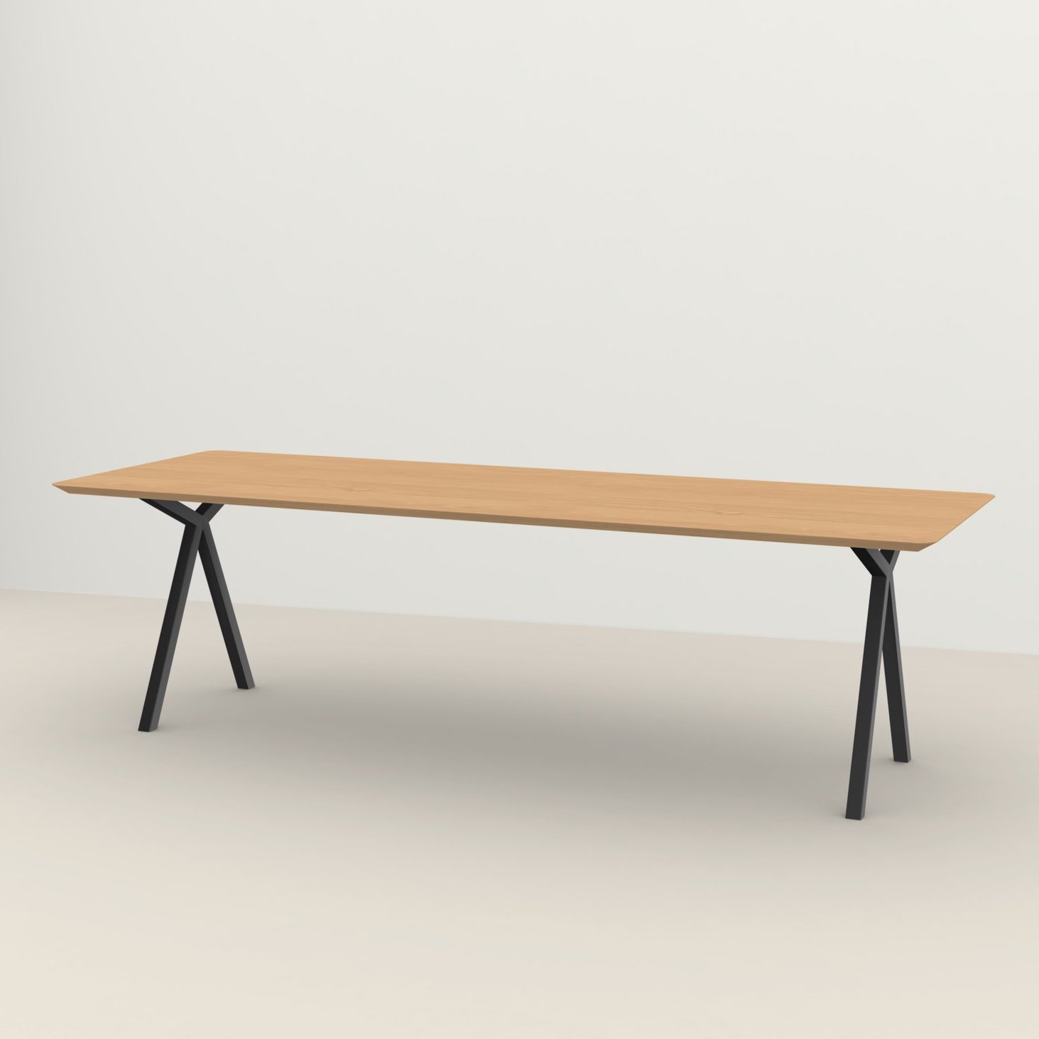 Studio HENK tafel Slim X-type Rechthoekig - zwart frame, hardwax light 3041 260 x 90 cm | HWO NL 3041 | Verjongde Rand | Frame Zwart
