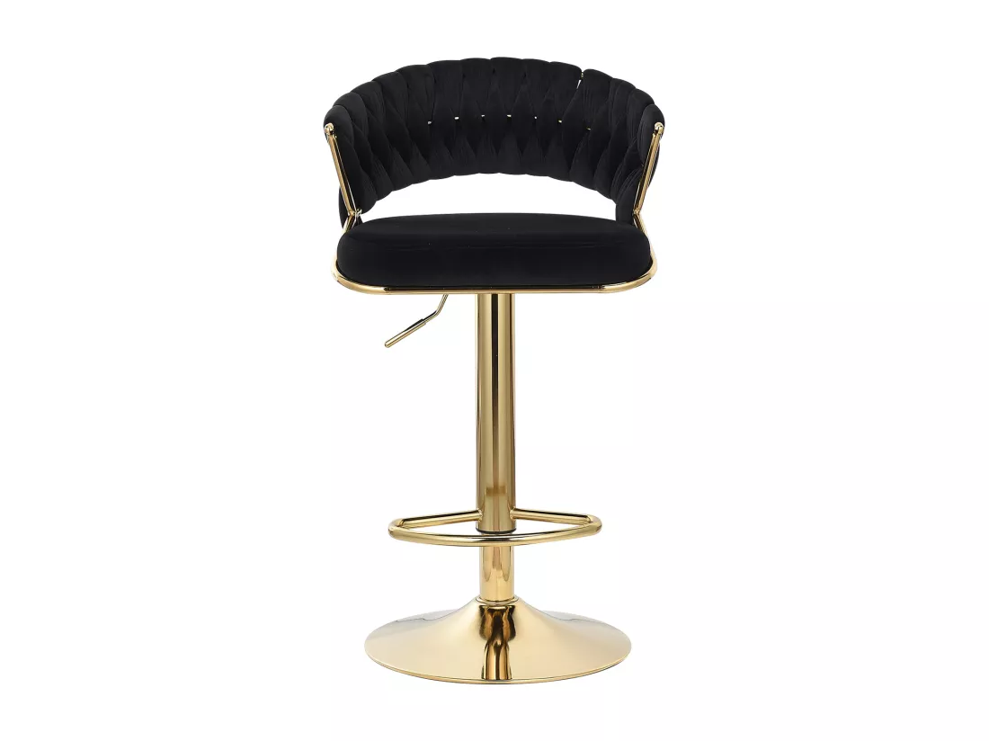 Tabouret de Bar Velours, Lot de 2 Tabouret Bar Réglable Chaise Bar Haute Tabourets de comptoir avec Pied Doré, Chaise Haute Bar pour Bar/Îlot de Cuisine (Noir)