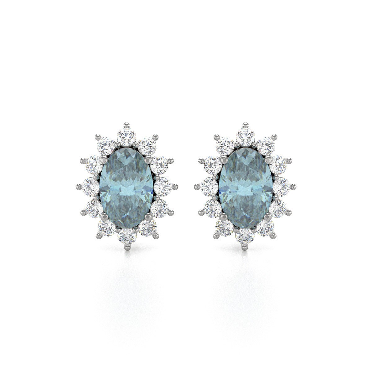 Boucles d'oreilles ADEN Marquise Aigue-Marine et Diamants sur Argent 925 1.4grs