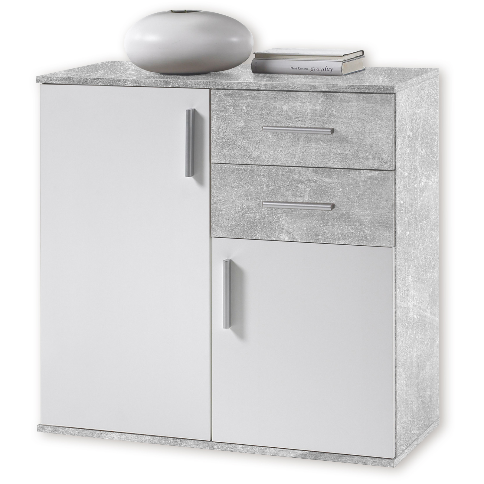 Kommode - weiß-Beton-Optik - 80 cm breit
