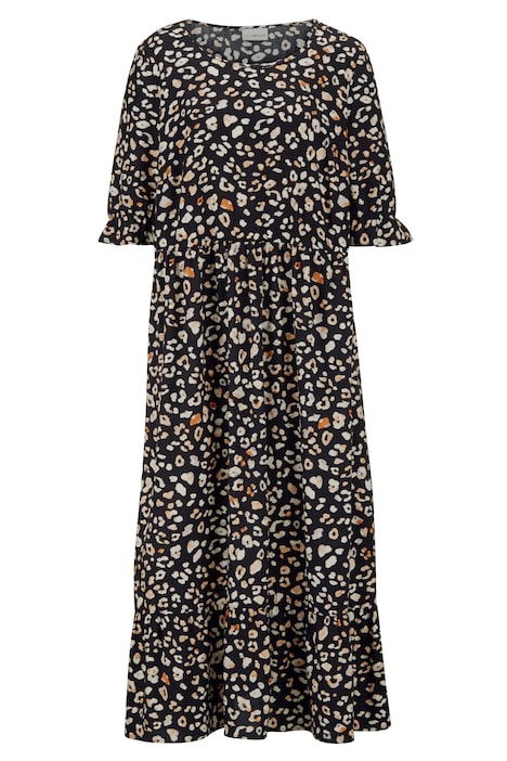 Maxikleid, Animalprint, Rundhals, 3/4-Ärmel mit Rüsche