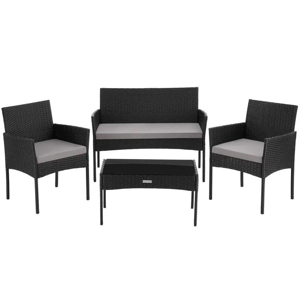 tectake Wicker loungeset Palese voor 4 personen - Zwart