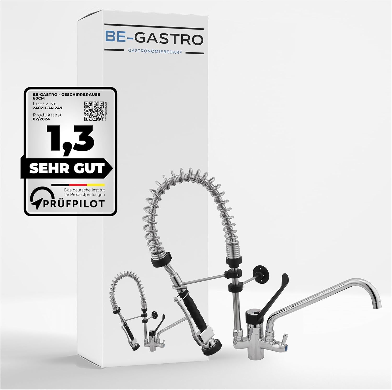 I Profi Gastro Geschirrbrause „Premium“ inkl. Wasserhahn, Mischbatterie & ergonomischem Langhebelgriff I Gastrobrause mit Zubehör (60cm)