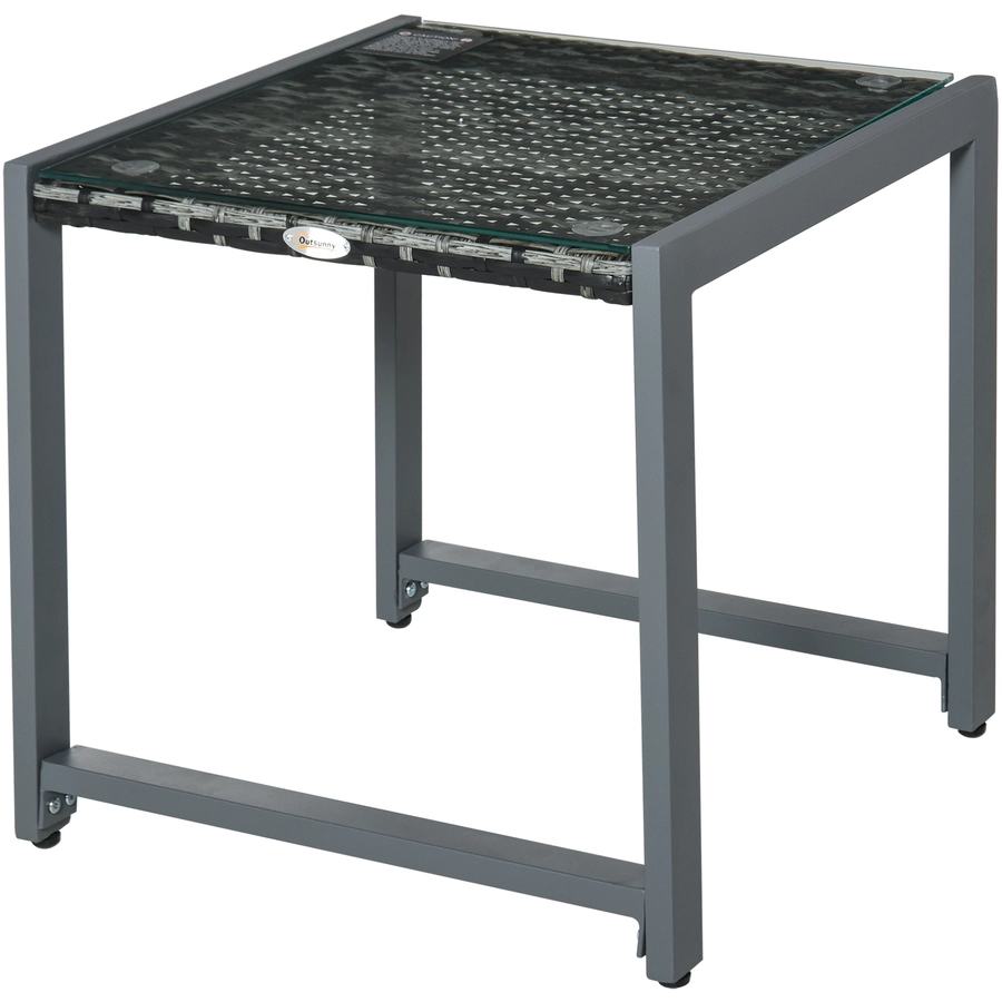 Outsunny Polyrattan Gartentisch mit Hartglas grau