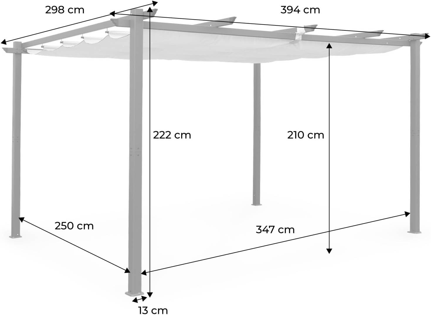 Alice's Garden - Aluminium Pergola - 3 x 4 m - Stoff Grau - Ideale Pergola für Ihre Terrasse, verschiebbarer Stoff, Aluminiumstruktur - Isla