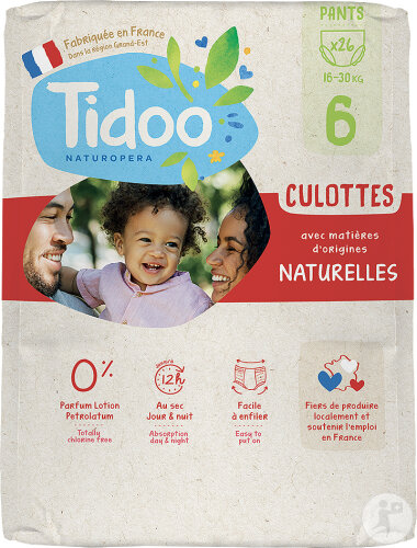 Tidoo Culotte Française Écologique Anti-Fuite 12h Taille 6 Bébés 16-30kg 26 Pièces