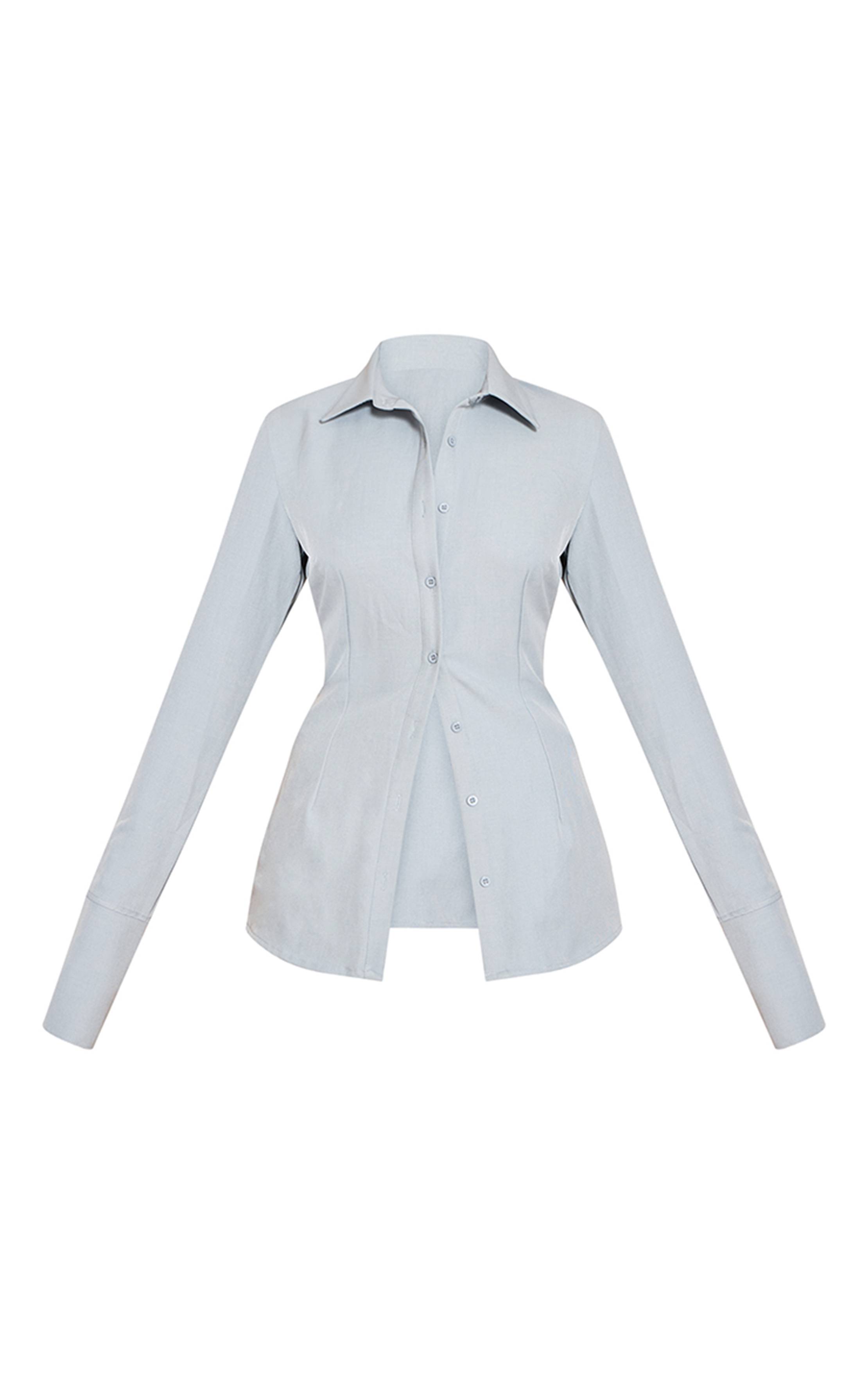 Bleu Ciel Chemise Cintrée Tissée À Fines Rayures