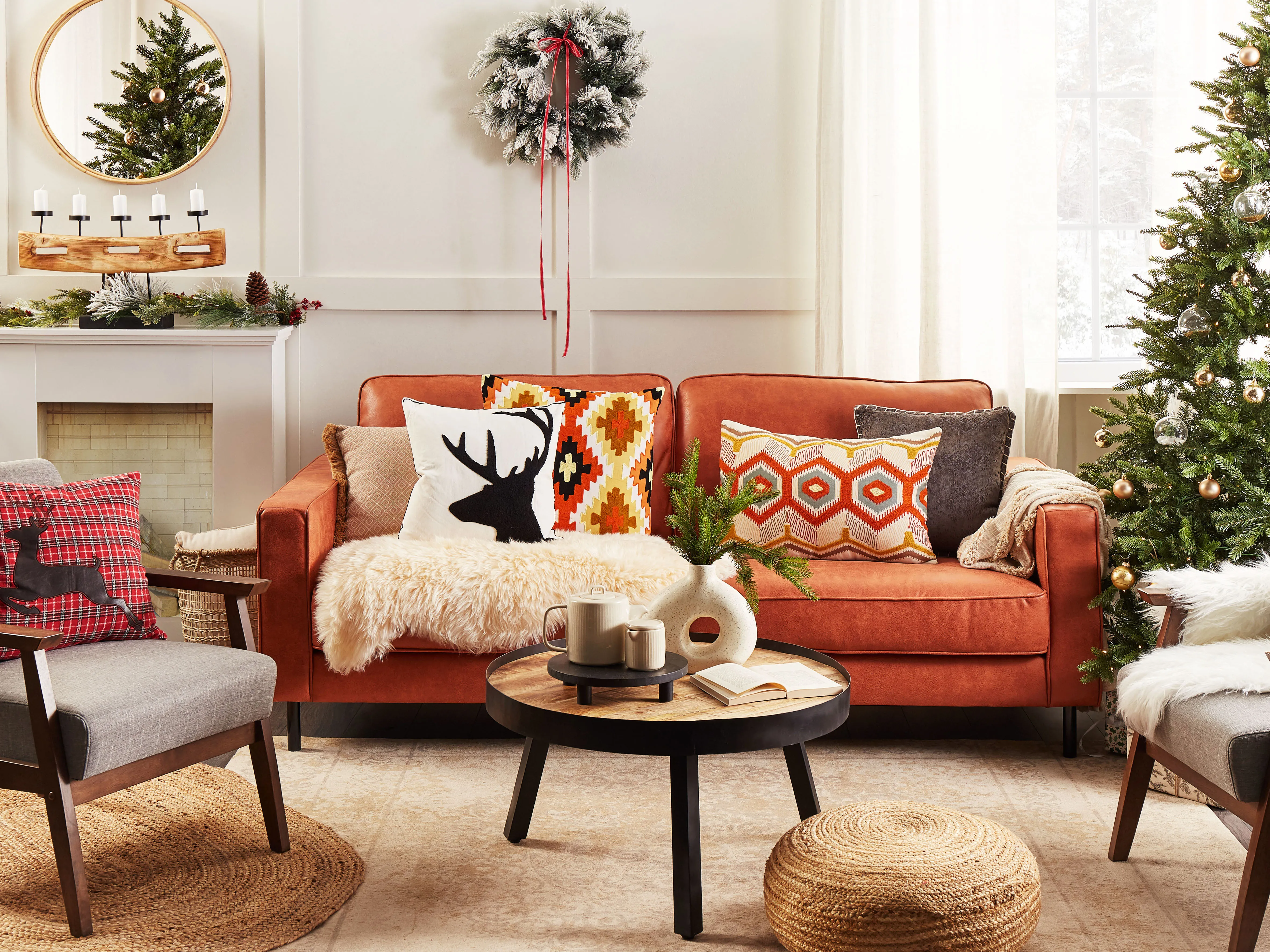 Set van 2 sierkussens COMET 45 x 45 cm Donkerrood kerstmotief