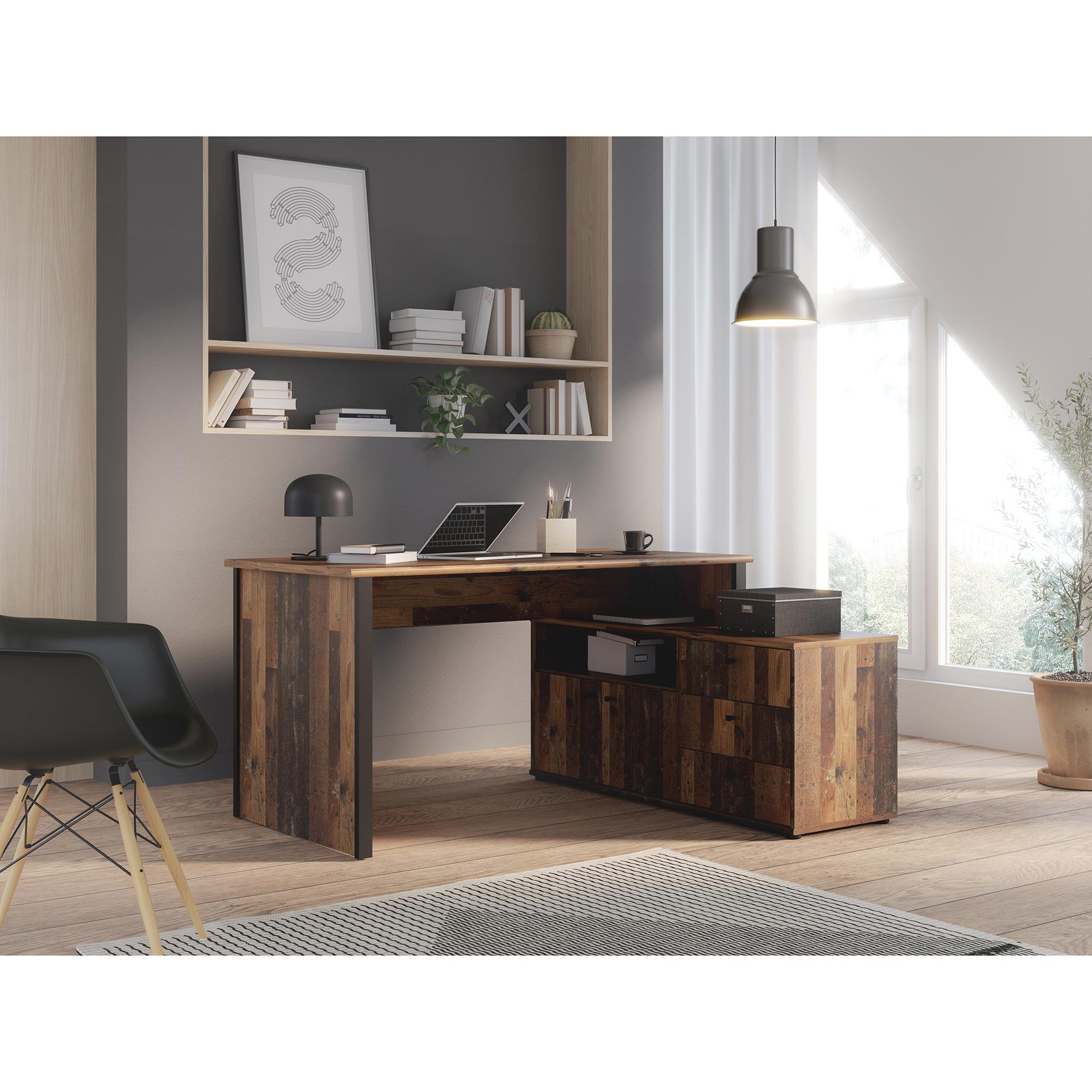 Schreibtisch - Old Wood Vintage - schwarz - 121x151 cm