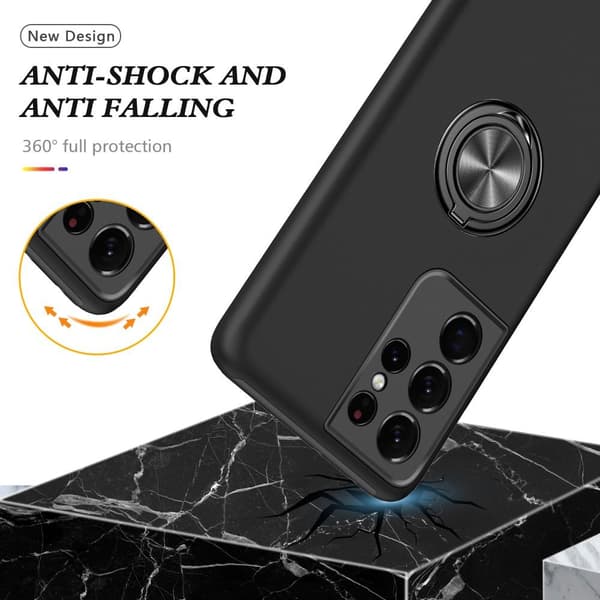 Samsung Galaxy S21 Ultra Hybrid Deksel Med Fingerring - Svart