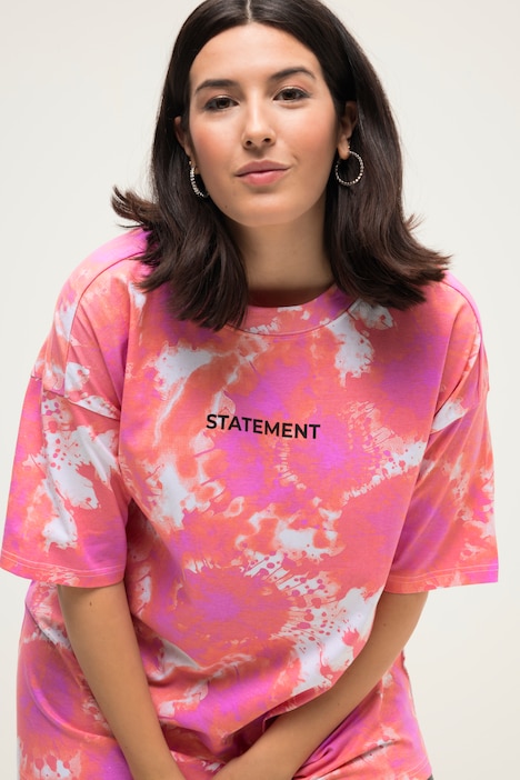 T-Shirt, oversized, Batikprint, Statement, Rundhals, Halbarm