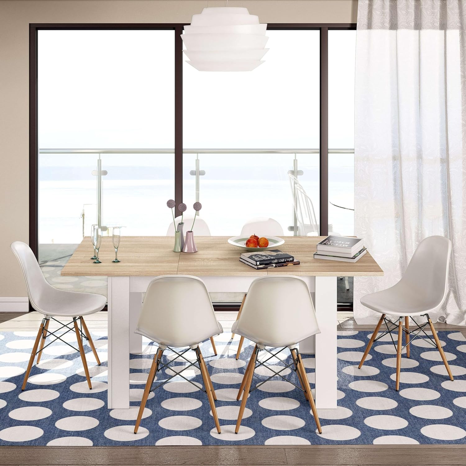 Habitdesign, ausziehbarer Esstisch, Wohnzimmer- oder Küchentisch, mit Platz für sechs Personen, Ausführung in Artik weiß und kanadischer Eiche, Maße: 140–190 x 78 x 90 cm (B x H x T), Modell Kendra