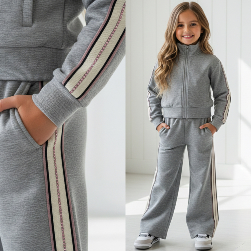 Stripe Glam Tracksuit Set – Grijs