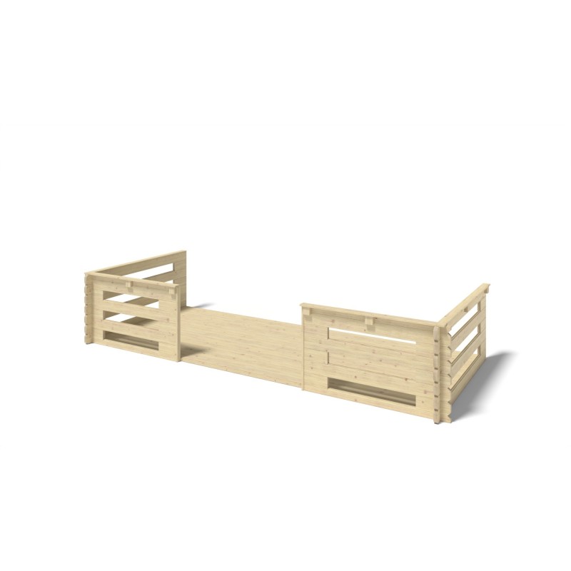Abri de jardin en bois - 5x4 m - 30 m2 + terrasse avec balustrade et avant-toit en bois