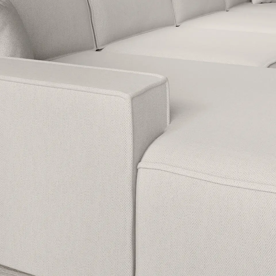 Meubella - Manolo - Hoekbank 5-zits met chaise longue - Stof beige - Links