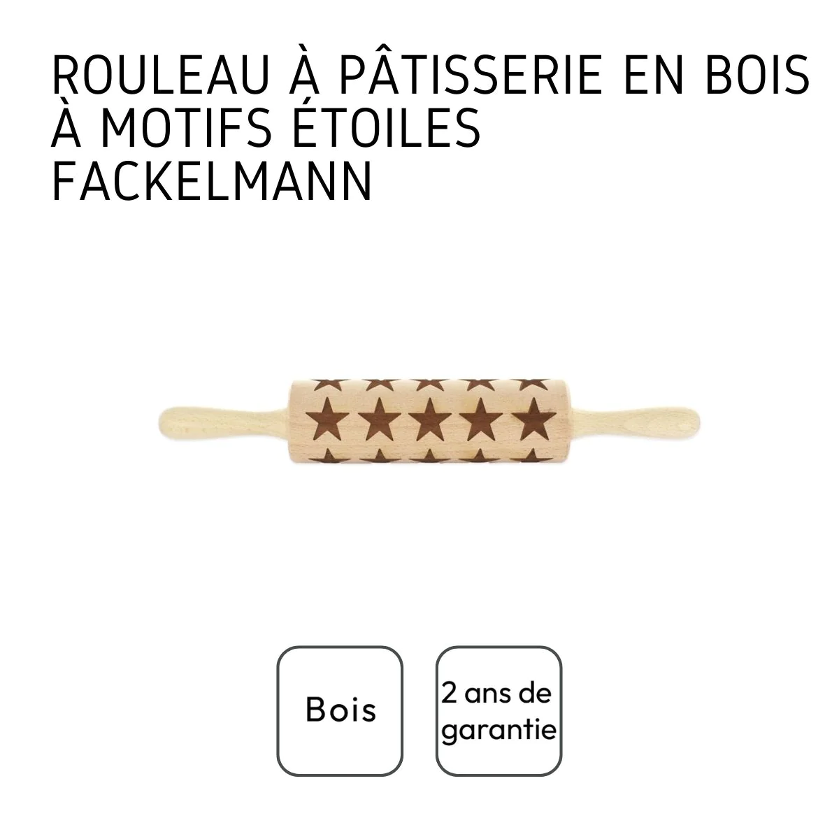 Rouleau à pâtisserie en bois motif étoiles 40 cm Noël Fackelmann