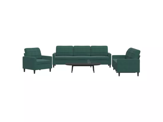 Ensemble de canapés 3 pcs avec coussins Vert foncé Velours