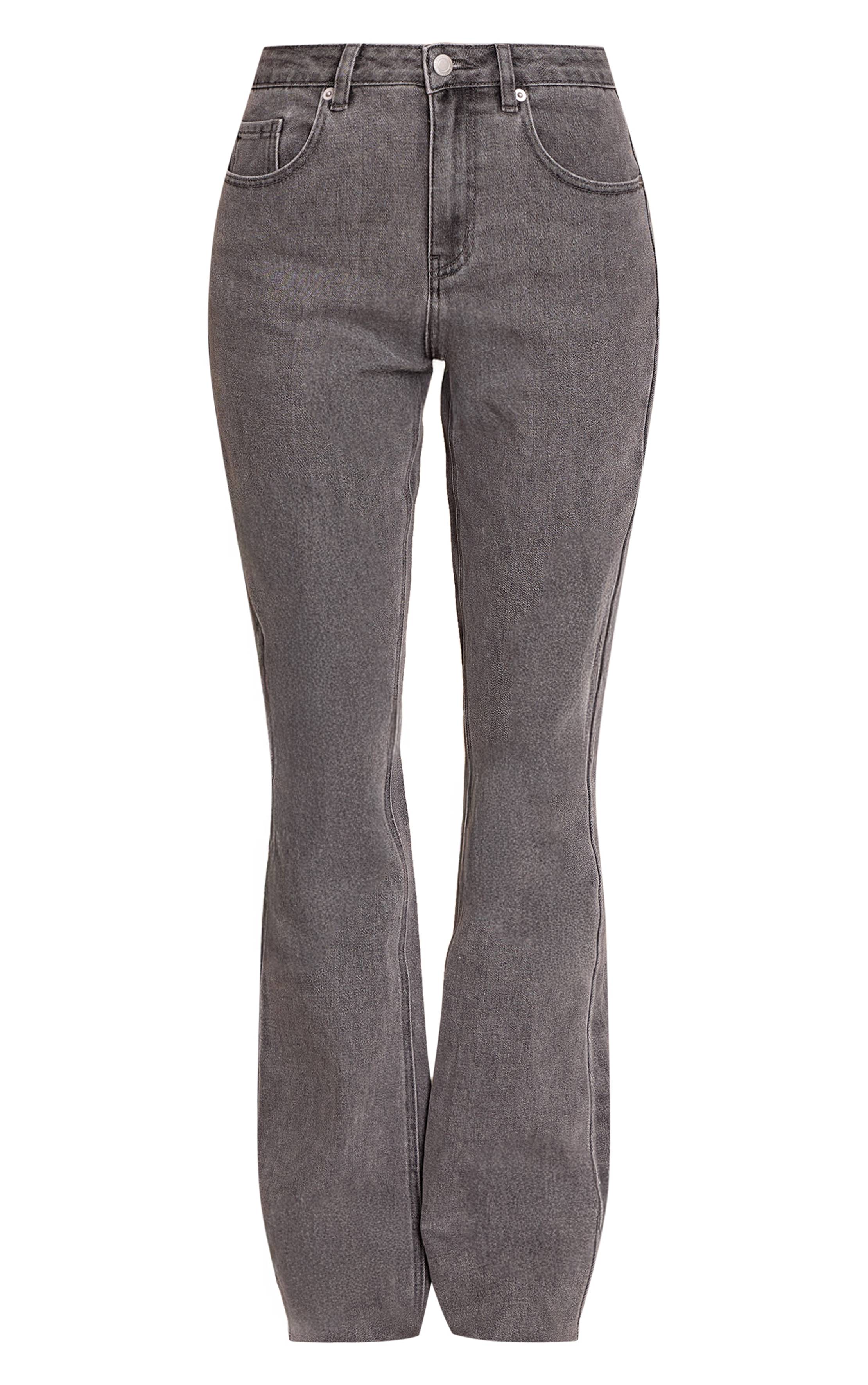 Washed Grey Jean Évasé Taille Basse Stretch Coupe Longue