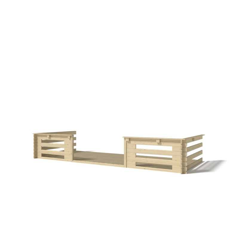 Abri de jardin en bois - 5x3 m - 35 m2 + terrasse avec balustrade et avant-toit en bois