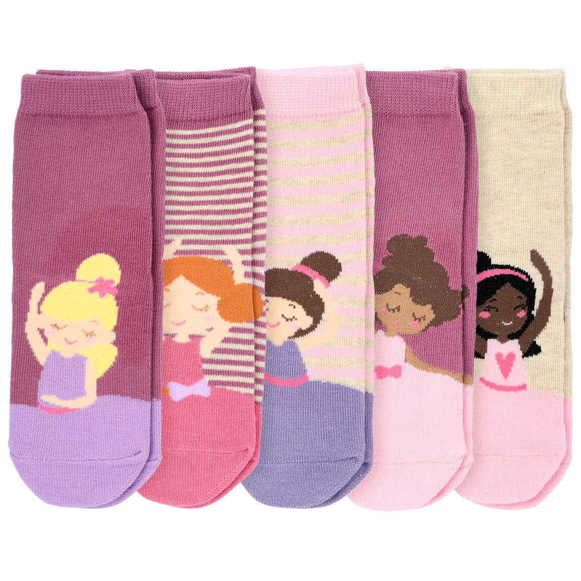 Topolino 5 Paar Mädchen Socken mit Ballerinas dunkelrosa / rosa / cremeweiss