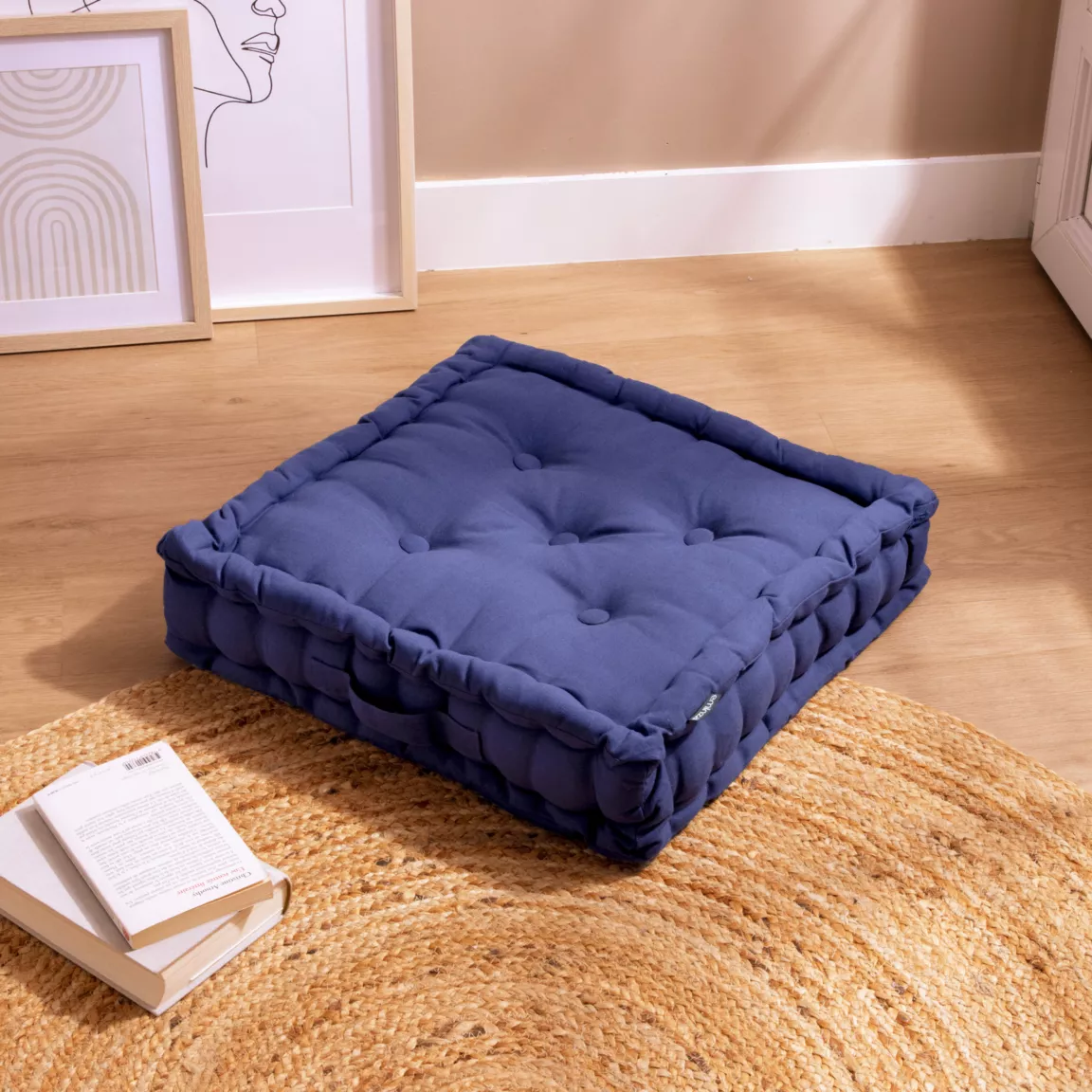 Coussin de sol coton (50 x 50 cm) Pixel Bleu marine