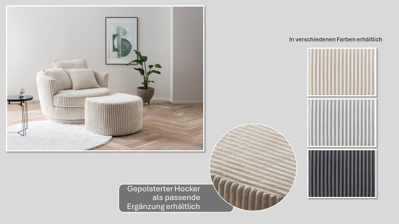 Home affaire Drehsessel »MAISIE, Love Seat XXL Lese-Sessel, Big-Sessel mit Hocker,« 2 Stk. tlg. Set in MEGA CORD und Web-Velours, drehbar 360 Grad