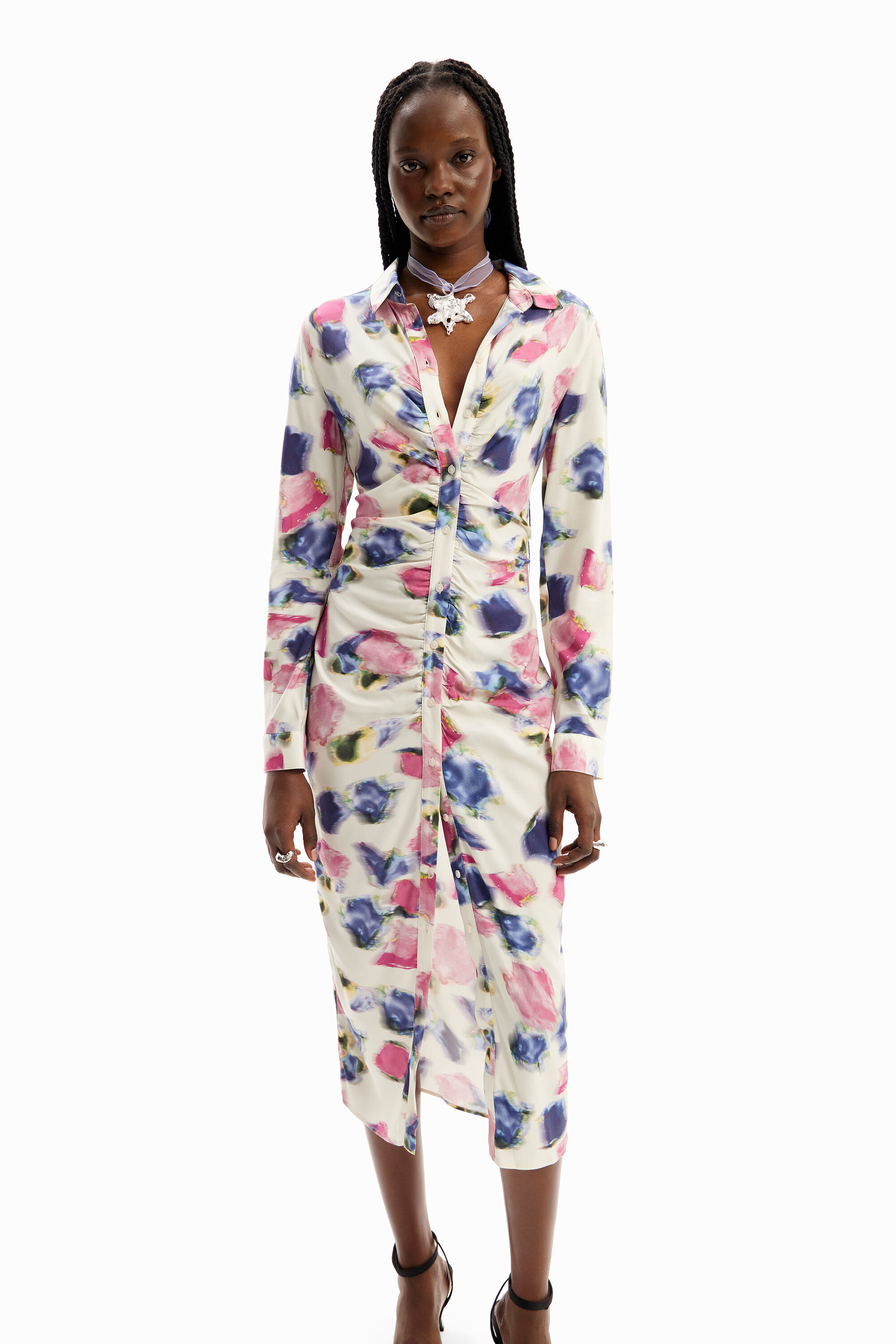 vestido camisa midi franzido