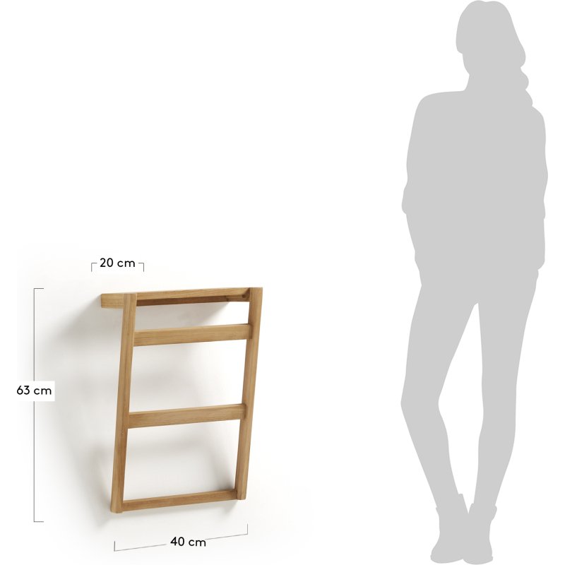 Porte-serviettes mural Kuveni en bois massif de teck 40 x 63 cm