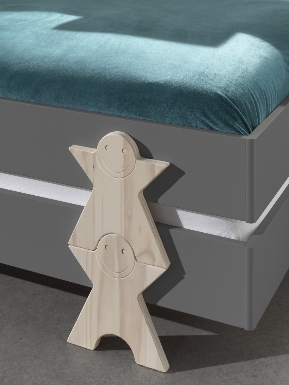 2-teiliges Stapelbett-Set MODULO - grau - Smiley - 90x200 cm