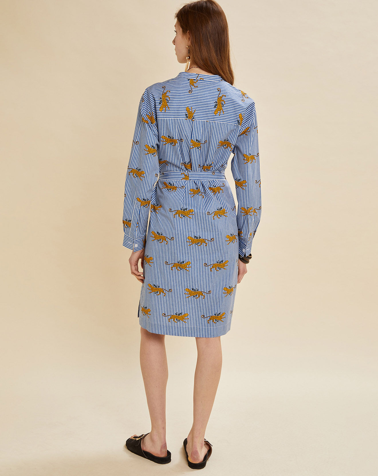 Chloé Stora Robe Macha à rayures & motifs bleue