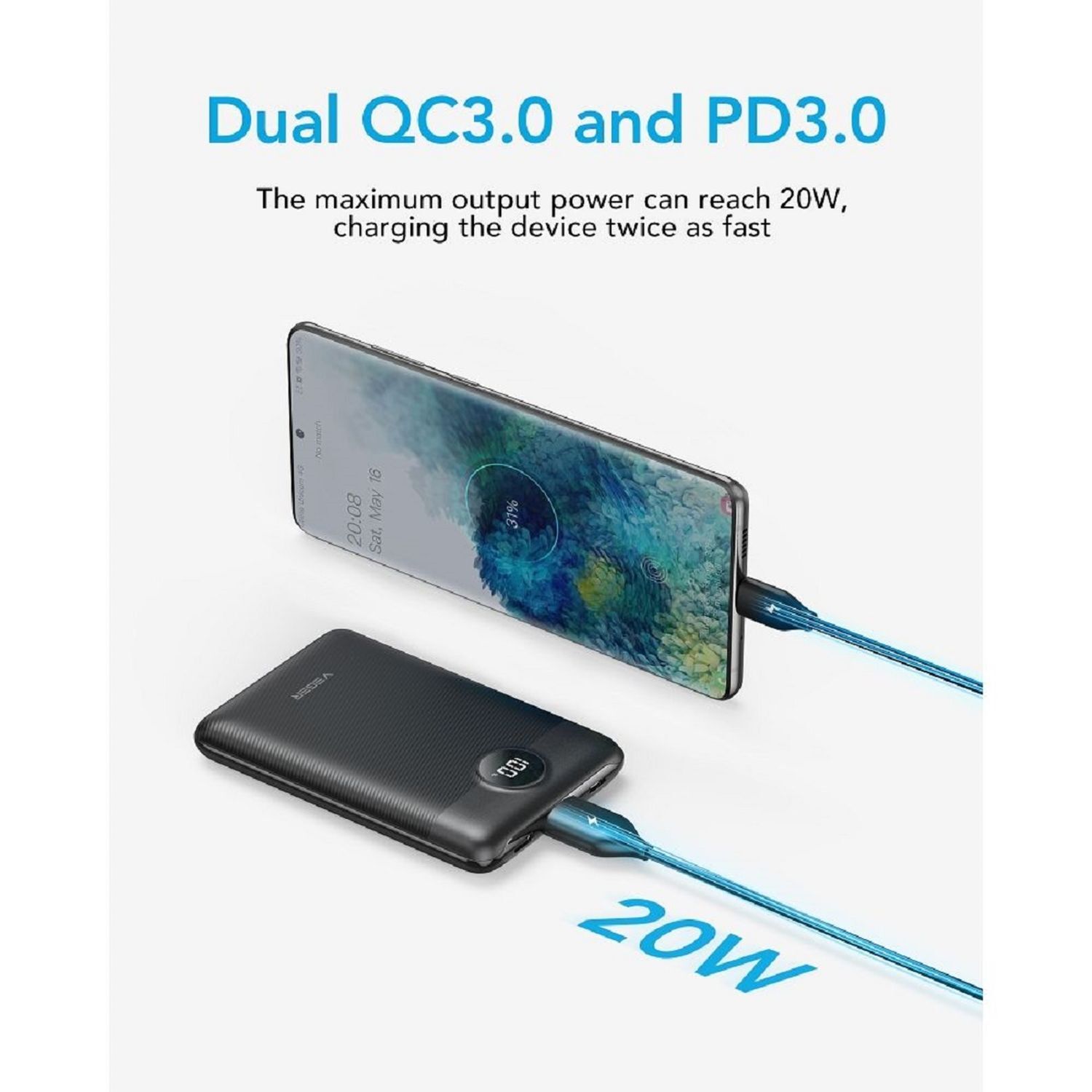Power Bank S11 - 10 000mAh LCD Quick Charge PD 22,5W Micro