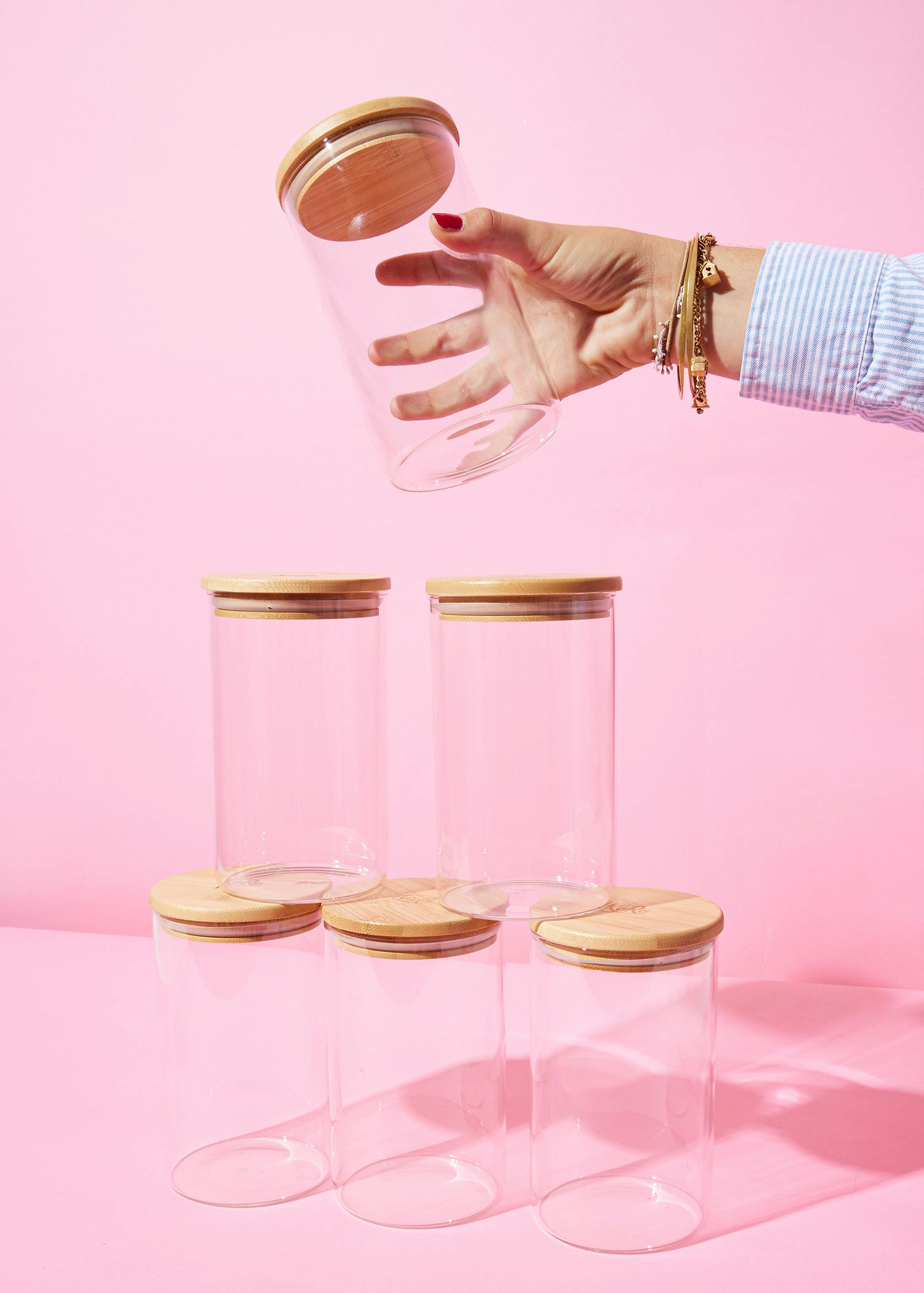 Vorratsglas mit Bambusdeckel 1000 ml 6 Stück