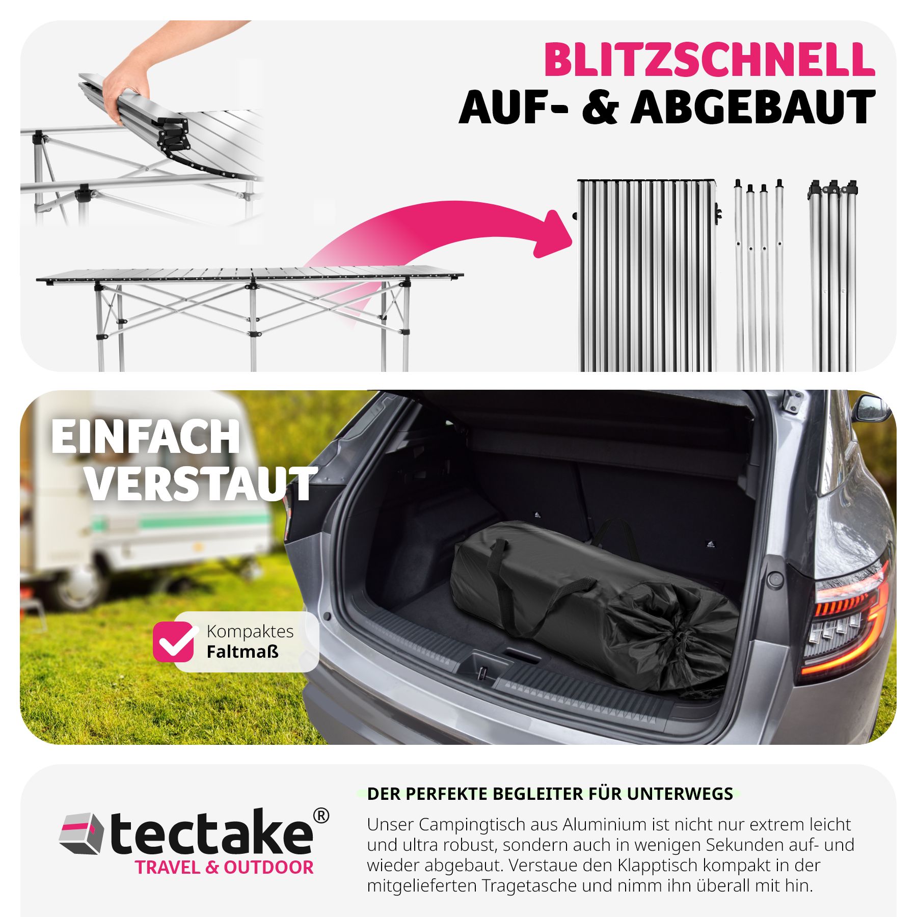 tectake® Campingtisch, klappbar, wetterfest, 140 x 70 x 70 cm