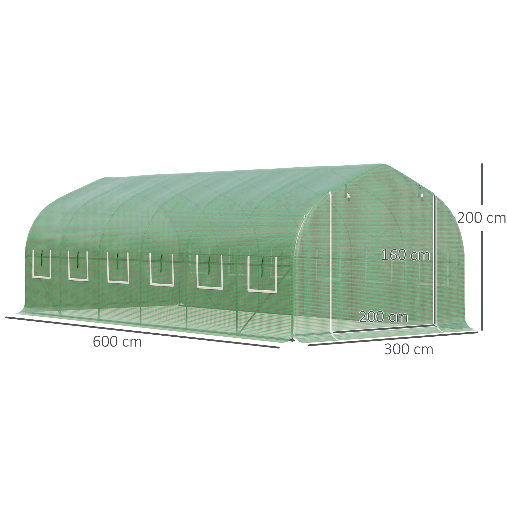 Estufa túnel Outsunny 6x3x2 m para jardim, com porta e 12 janelas de enrolar, feita de polietileno e aço galvanizado, ideal para hortas, plantas, flores e muito mais.