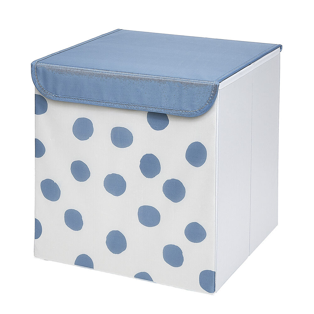 Panière de rangement enfant blanc pois bleus