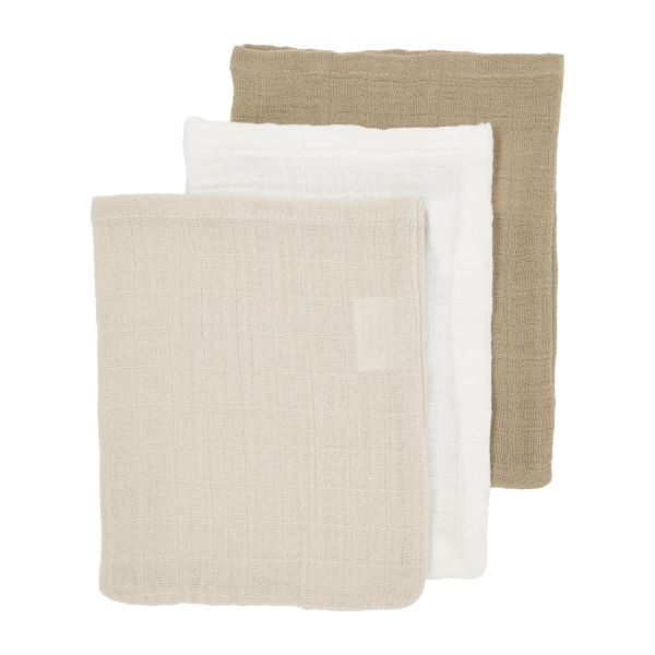 Meyco Baby Uni Hydrofiele Washandjes - 3 Stuks - Offwhite/Soft sand/Taupe