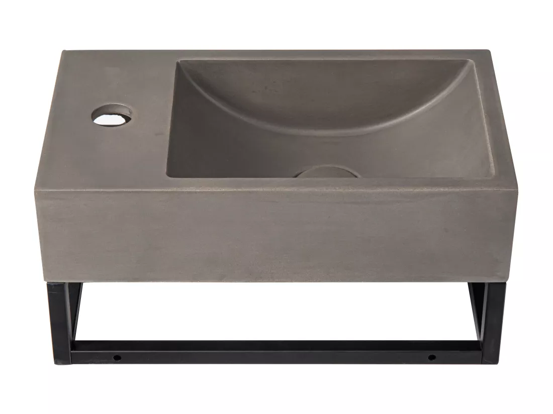 Lave main suspendu en béton avec support - Robinetterie à gauche - L40 x l22 cm - UCHAMI