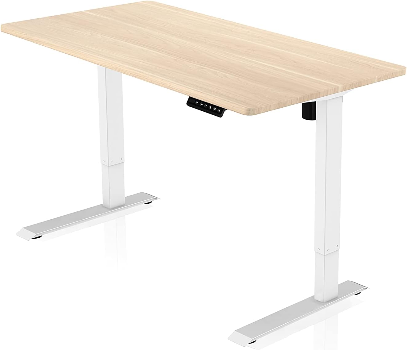 AGIL - elektrisch Höhenverstellbarer Schreibtisch - Weißes Singlemotor Gestell & Ahornfarbene Tischplatte 120 x 60 cm - Memory Funktion - Ergonomischer Schreibtisch für Kinder und Erwachsene