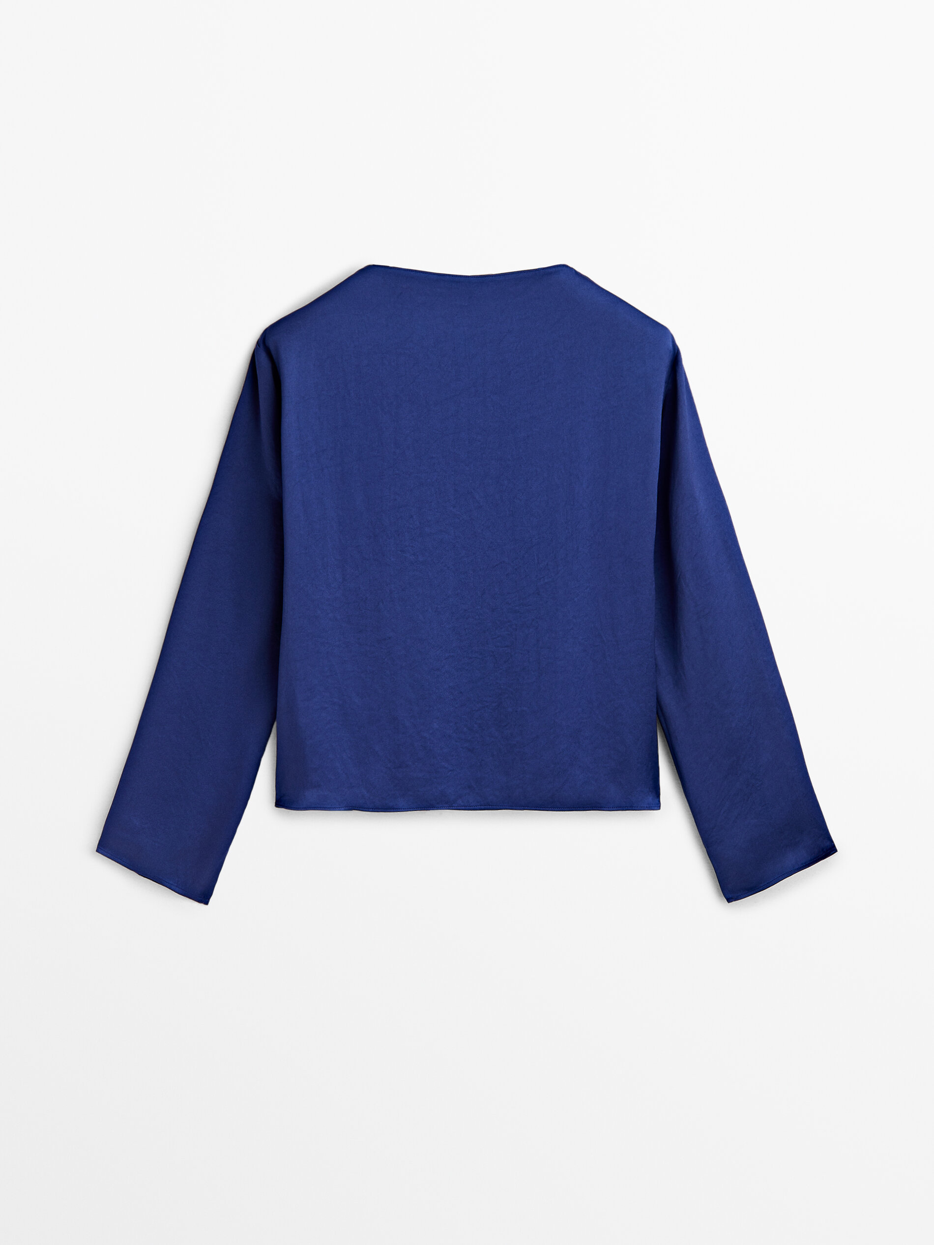 Camisa de cetim com recortes - Azul escuro