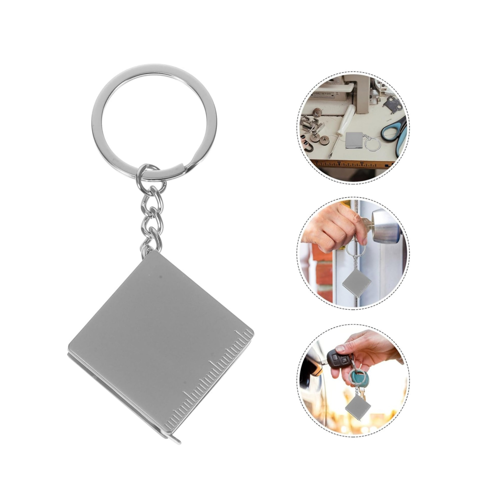 Edelstahl Mini Massband Schlüsselanhänger Werkzeug Accessoire mit Spaltring - Silber