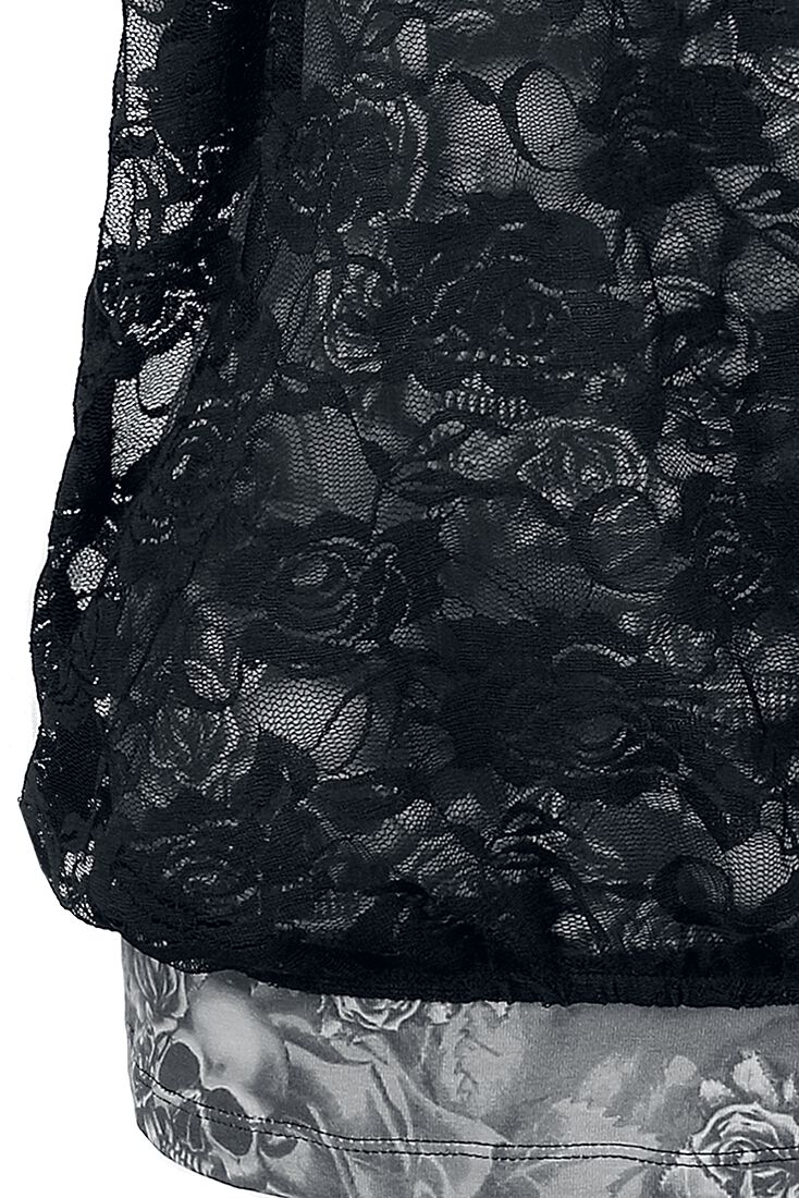 Haut Gris Avec T-Shirt En Dentelle Noire | Black Premium by EMP T-Shirt Manches courtes