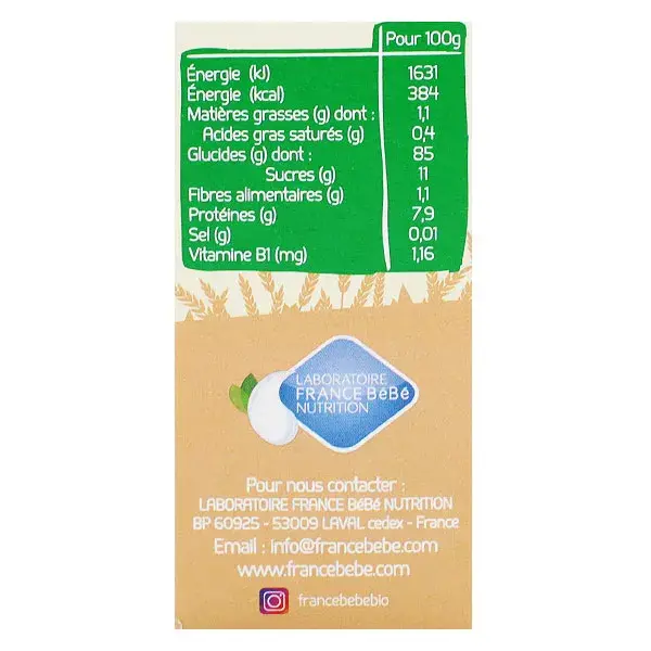 France Baby Nutrition 3 Grãos em Pó: Arroz, Milho-miúdo e Quinoa (Orgânico) +4 meses 200g