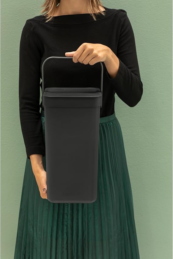 Brabantia Afvalbak met Open Blijft Deksel, 12 Liter, HxBxD 35 x 20 x 24,9 cm, Kunststof, Donkergrijs